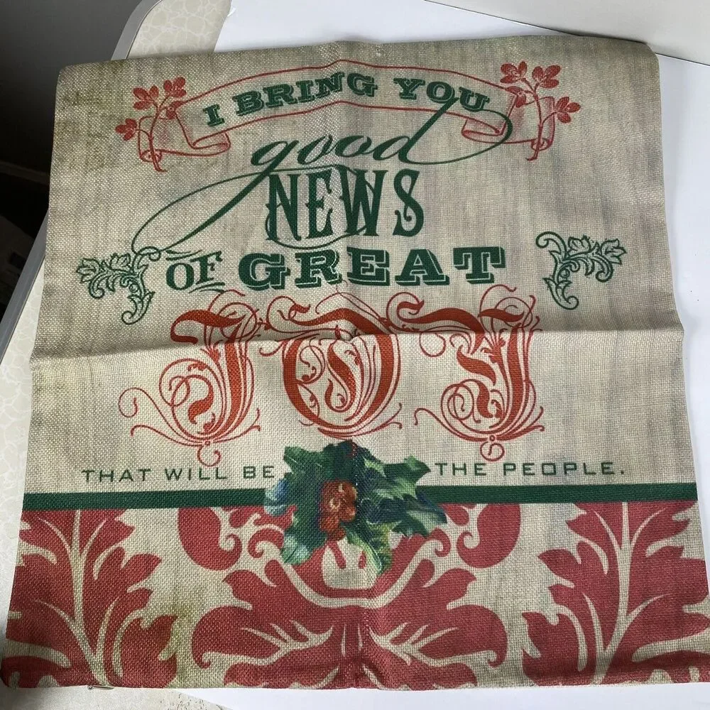 Christmas Throw Pillow Covers 2 pc Christian Verses 17”Jute Holiday‎ Decor NEW